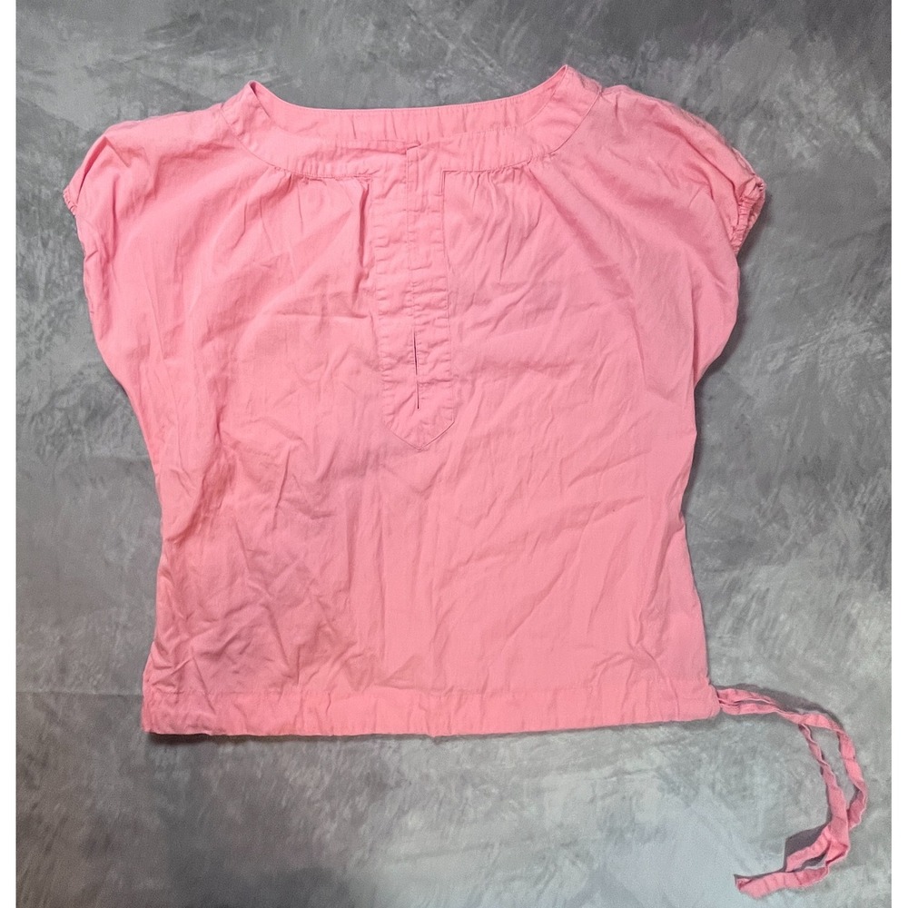 Old Navy Blouse Top Womens M Pink Cotton Round Neck Tie Hem Dolman Sleeve Casual